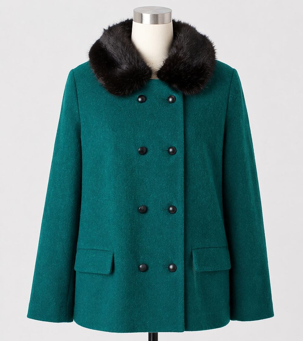 Vintage Green Wool Jacket Real Fur Collar 1960s